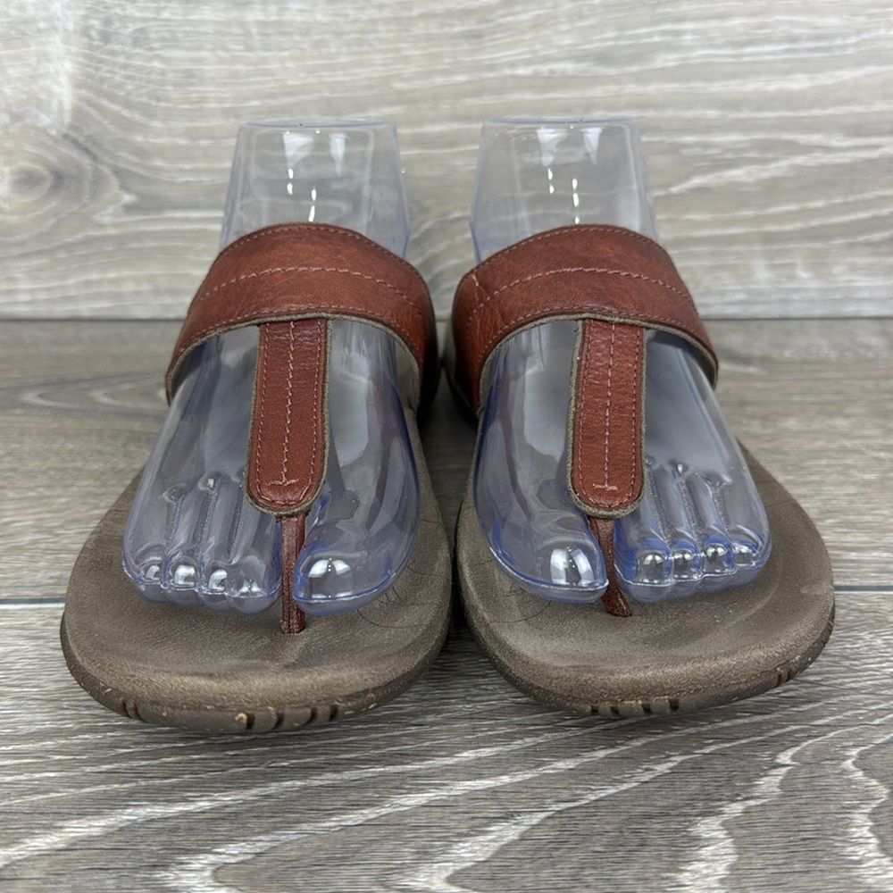 Teva Keelie  Brown Leather Womens Sz 7.5 Thong Slip On T-Strap Flip Flop Sandals - Picture 2 of 15